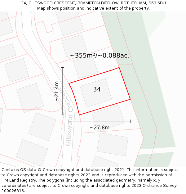 34, GILESWOOD CRESCENT, BRAMPTON BIERLOW, ROTHERHAM, S63 6BU: Plot and title map