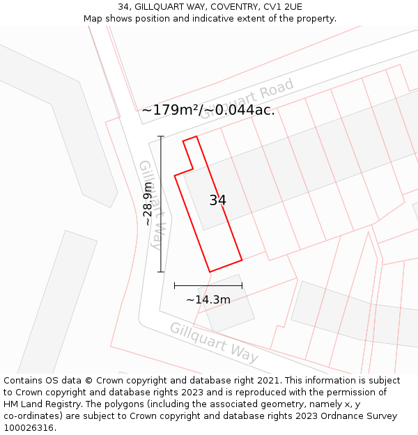 34, GILLQUART WAY, COVENTRY, CV1 2UE: Plot and title map
