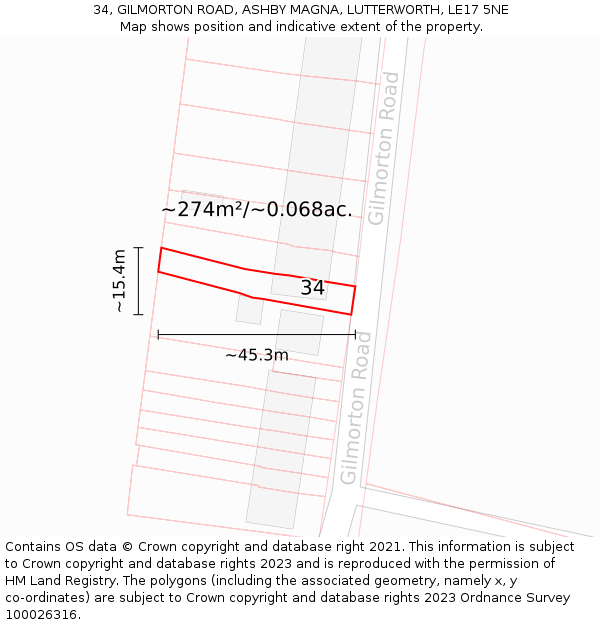 34, GILMORTON ROAD, ASHBY MAGNA, LUTTERWORTH, LE17 5NE: Plot and title map