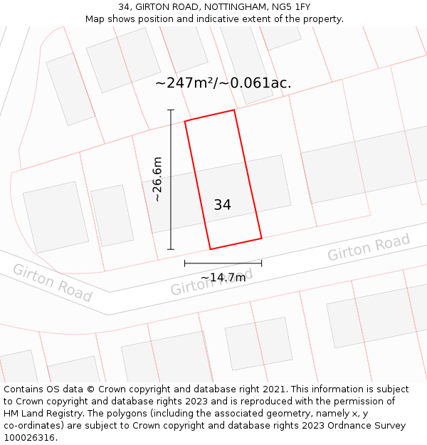 34, GIRTON ROAD, NOTTINGHAM, NG5 1FY: Plot and title map