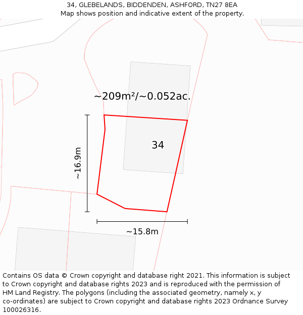 34, GLEBELANDS, BIDDENDEN, ASHFORD, TN27 8EA: Plot and title map