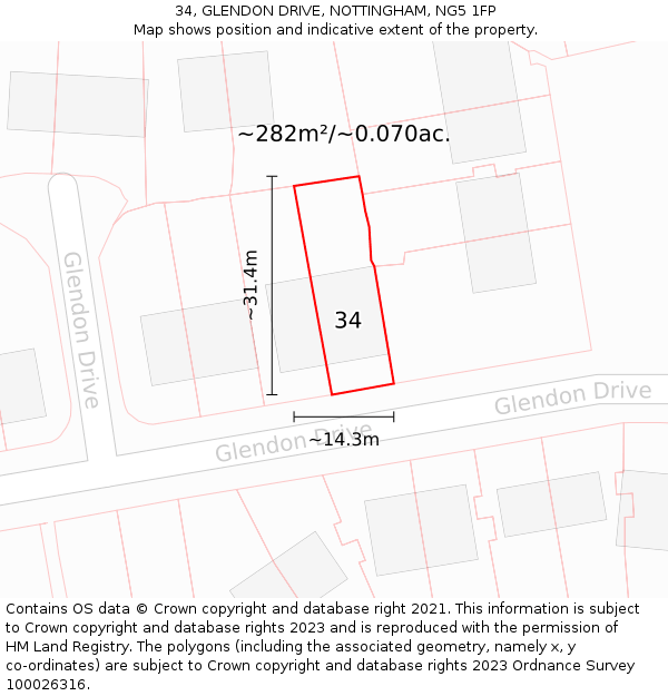 34, GLENDON DRIVE, NOTTINGHAM, NG5 1FP: Plot and title map