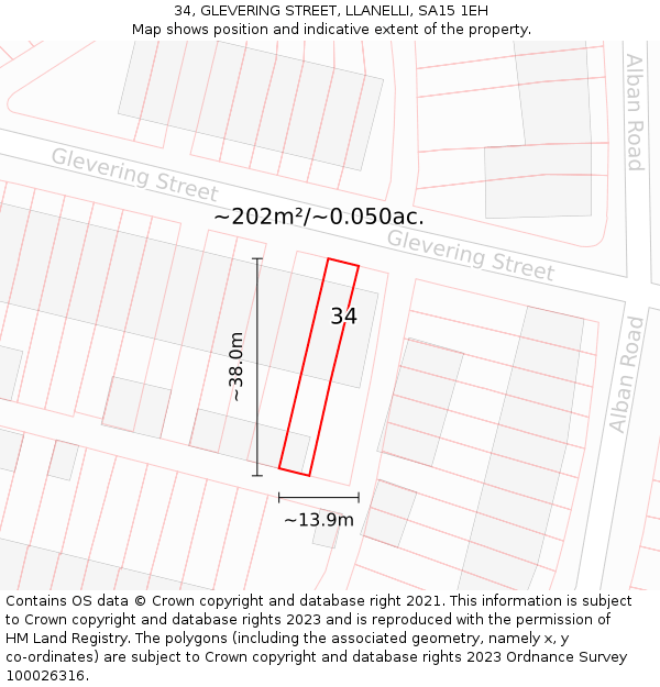 34, GLEVERING STREET, LLANELLI, SA15 1EH: Plot and title map