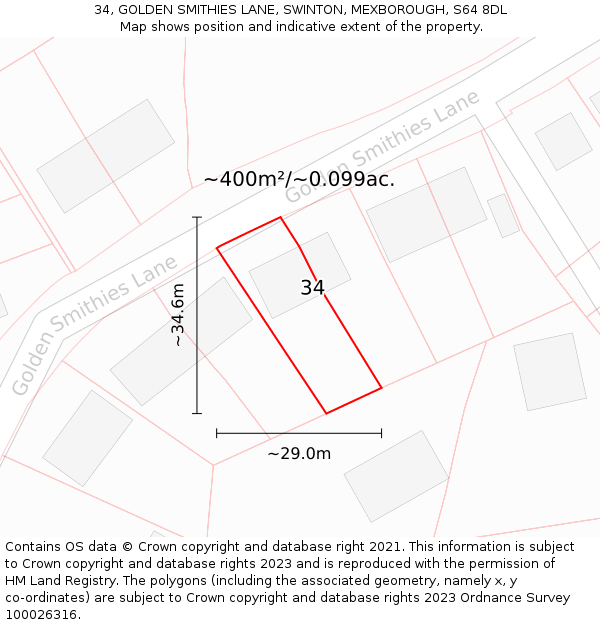 34, GOLDEN SMITHIES LANE, SWINTON, MEXBOROUGH, S64 8DL: Plot and title map
