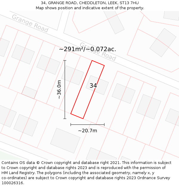 34, GRANGE ROAD, CHEDDLETON, LEEK, ST13 7HU: Plot and title map