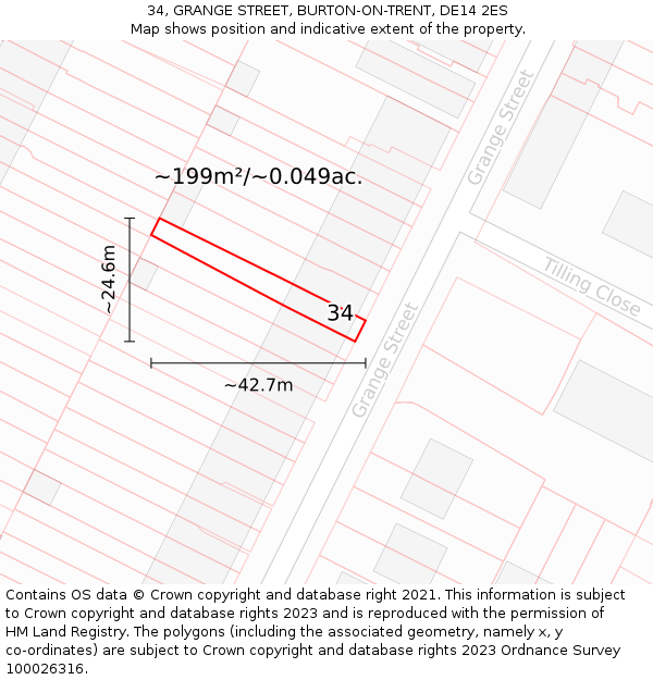 34, GRANGE STREET, BURTON-ON-TRENT, DE14 2ES: Plot and title map