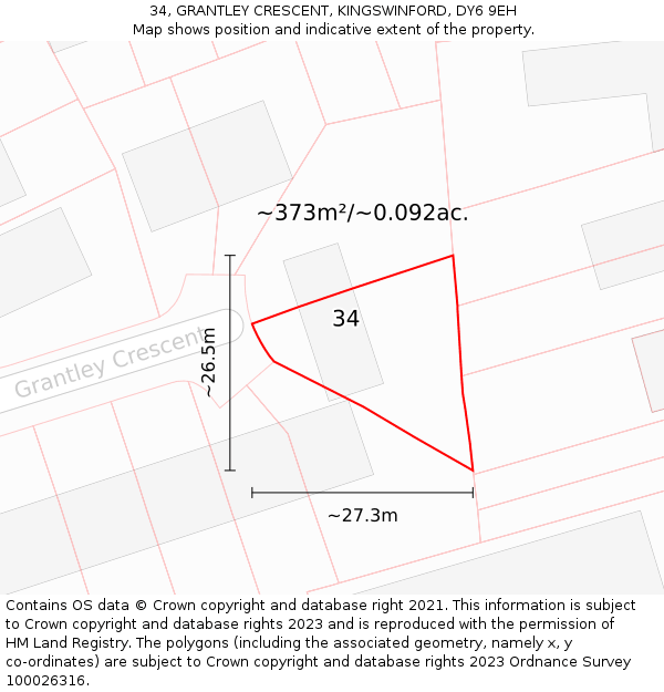 34, GRANTLEY CRESCENT, KINGSWINFORD, DY6 9EH: Plot and title map