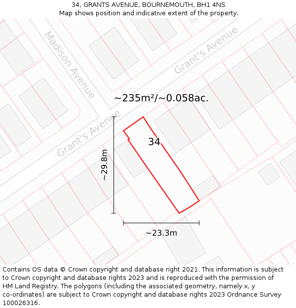 34, GRANTS AVENUE, BOURNEMOUTH, BH1 4NS: Plot and title map