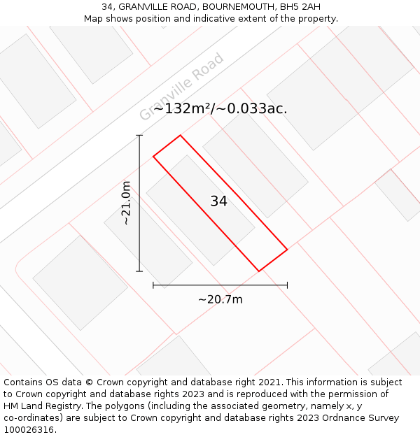 34, GRANVILLE ROAD, BOURNEMOUTH, BH5 2AH: Plot and title map