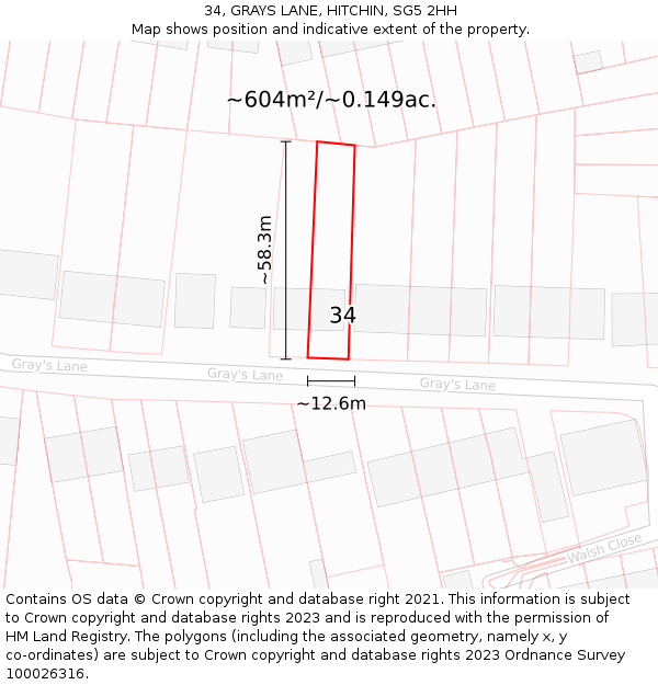 34, GRAYS LANE, HITCHIN, SG5 2HH: Plot and title map