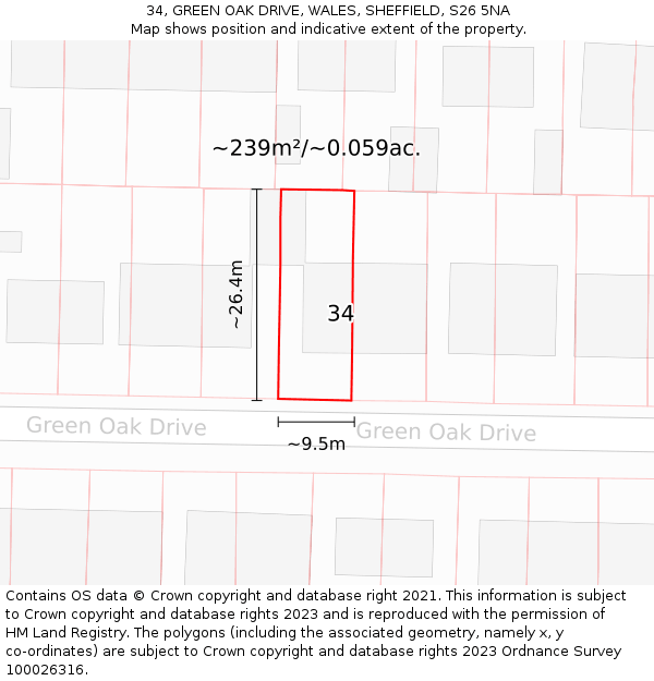 34, GREEN OAK DRIVE, WALES, SHEFFIELD, S26 5NA: Plot and title map