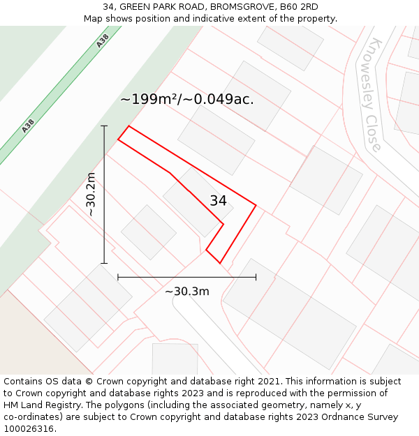 34, GREEN PARK ROAD, BROMSGROVE, B60 2RD: Plot and title map