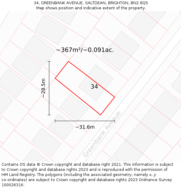 34, GREENBANK AVENUE, SALTDEAN, BRIGHTON, BN2 8QS: Plot and title map