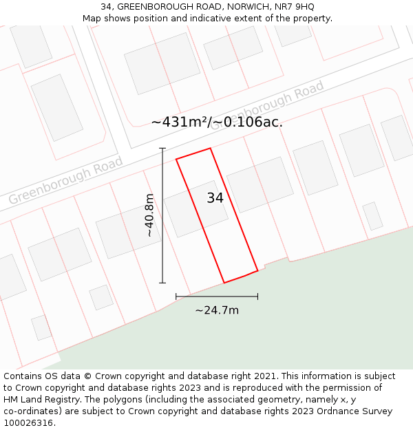 34, GREENBOROUGH ROAD, NORWICH, NR7 9HQ: Plot and title map