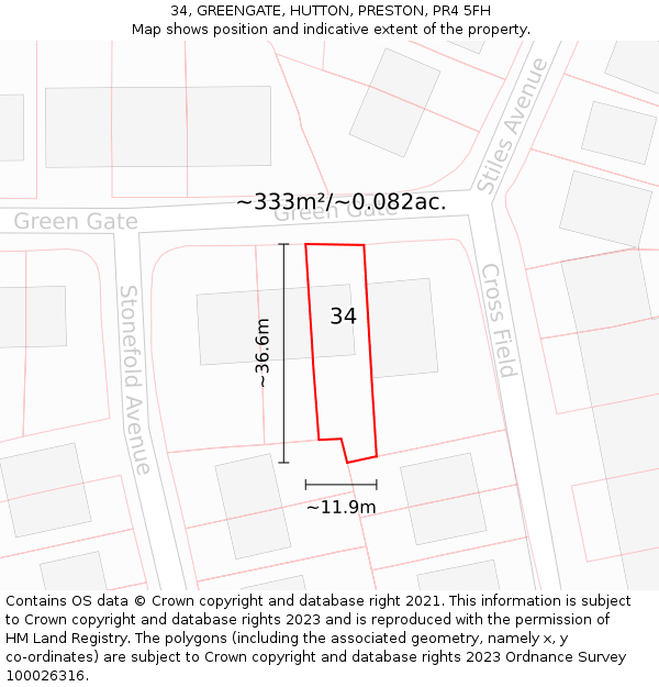 34, GREENGATE, HUTTON, PRESTON, PR4 5FH: Plot and title map