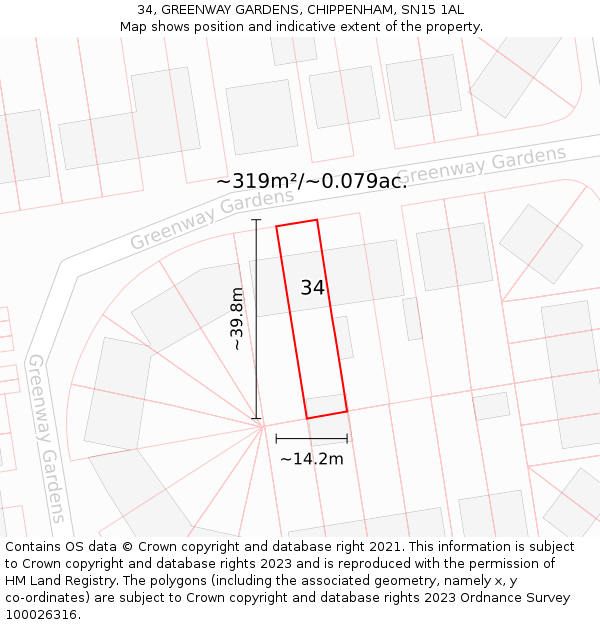 34, GREENWAY GARDENS, CHIPPENHAM, SN15 1AL: Plot and title map