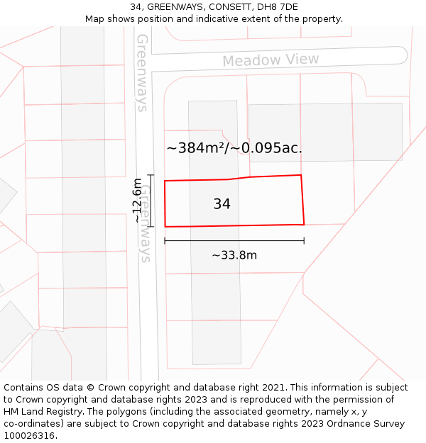 34, GREENWAYS, CONSETT, DH8 7DE: Plot and title map