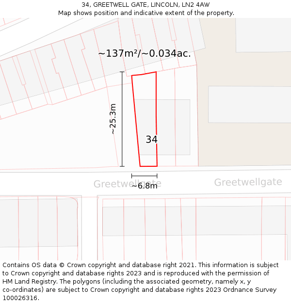 34, GREETWELL GATE, LINCOLN, LN2 4AW: Plot and title map