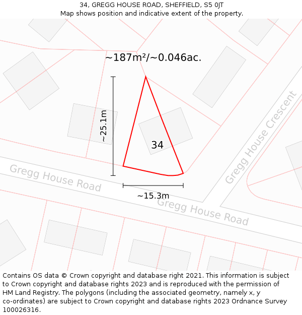 34, GREGG HOUSE ROAD, SHEFFIELD, S5 0JT: Plot and title map