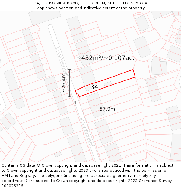 34, GRENO VIEW ROAD, HIGH GREEN, SHEFFIELD, S35 4GX: Plot and title map