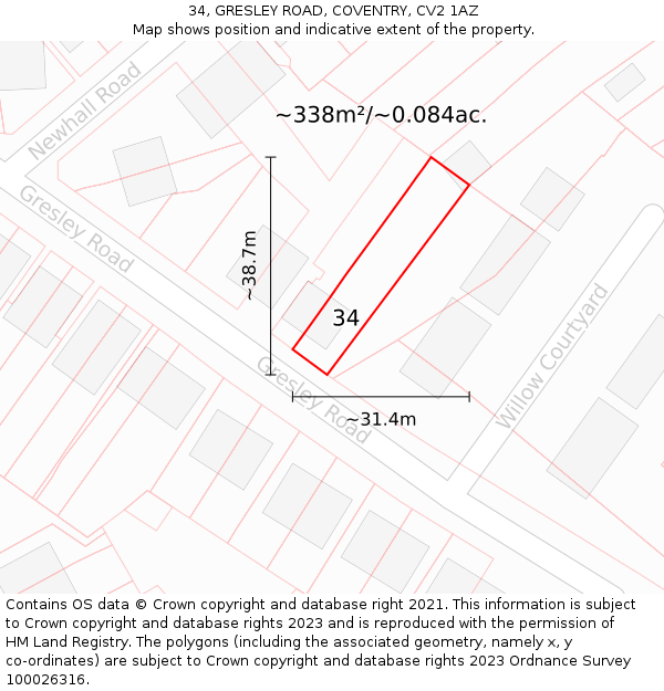 34, GRESLEY ROAD, COVENTRY, CV2 1AZ: Plot and title map