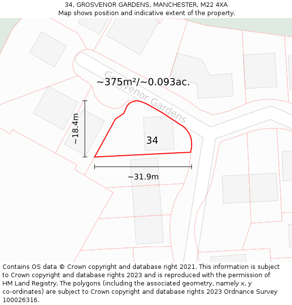 34, GROSVENOR GARDENS, MANCHESTER, M22 4XA: Plot and title map