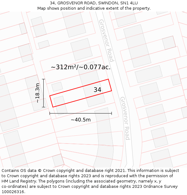 34, GROSVENOR ROAD, SWINDON, SN1 4LU: Plot and title map