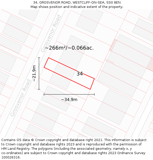 34, GROSVENOR ROAD, WESTCLIFF-ON-SEA, SS0 8EN: Plot and title map