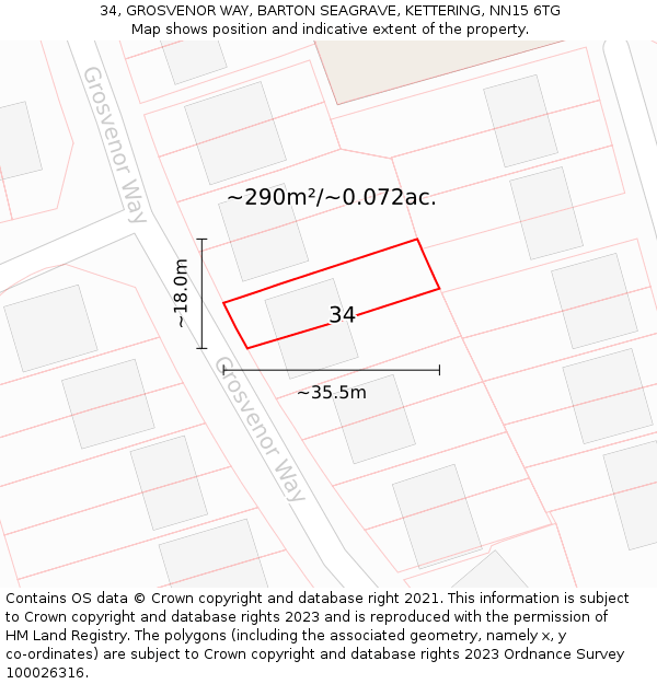 34, GROSVENOR WAY, BARTON SEAGRAVE, KETTERING, NN15 6TG: Plot and title map