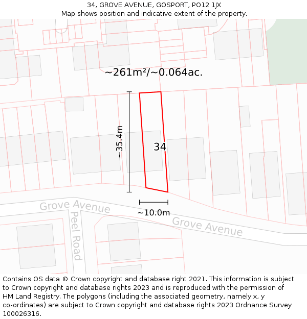 34, GROVE AVENUE, GOSPORT, PO12 1JX: Plot and title map