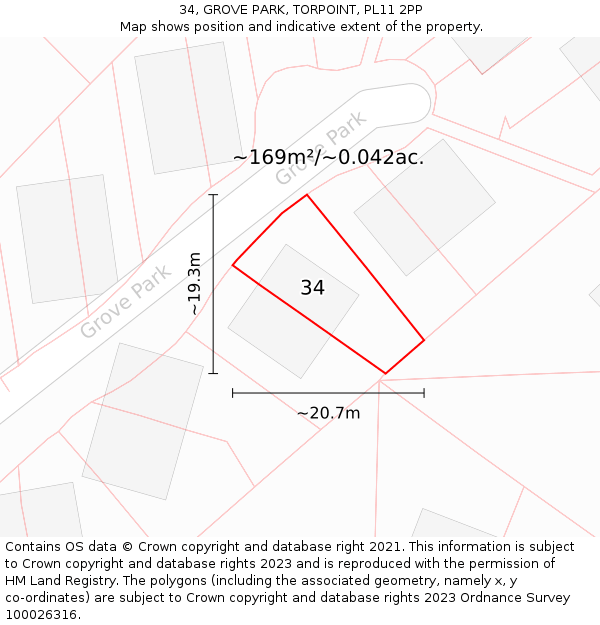 34, GROVE PARK, TORPOINT, PL11 2PP: Plot and title map