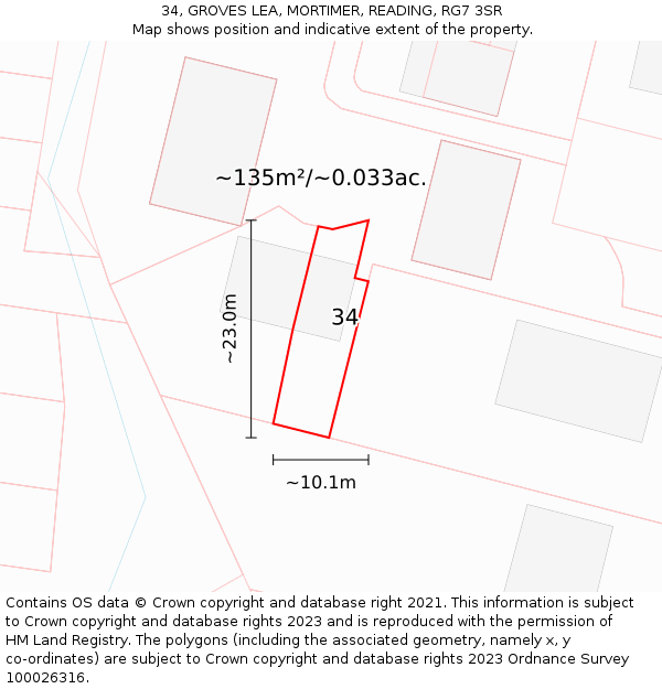 34, GROVES LEA, MORTIMER, READING, RG7 3SR: Plot and title map