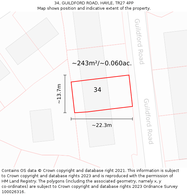 34, GUILDFORD ROAD, HAYLE, TR27 4PP: Plot and title map