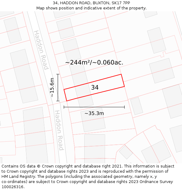 34, HADDON ROAD, BUXTON, SK17 7PP: Plot and title map