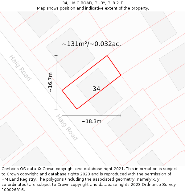 34, HAIG ROAD, BURY, BL8 2LE: Plot and title map
