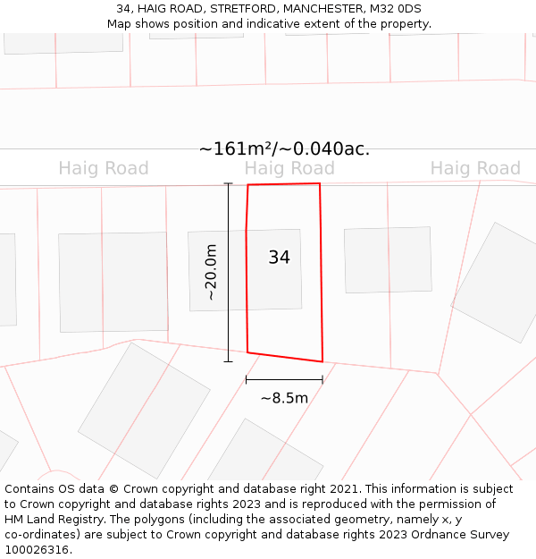 34, HAIG ROAD, STRETFORD, MANCHESTER, M32 0DS: Plot and title map