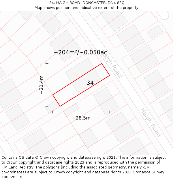 34, HAIGH ROAD, DONCASTER, DN4 8EQ: Plot and title map