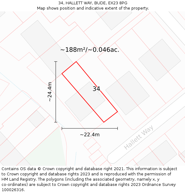 34, HALLETT WAY, BUDE, EX23 8PG: Plot and title map