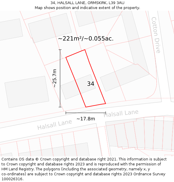 34, HALSALL LANE, ORMSKIRK, L39 3AU: Plot and title map