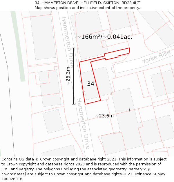 34, HAMMERTON DRIVE, HELLIFIELD, SKIPTON, BD23 4LZ: Plot and title map
