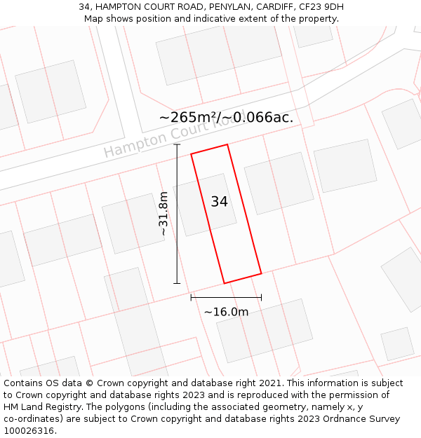 34, HAMPTON COURT ROAD, PENYLAN, CARDIFF, CF23 9DH: Plot and title map