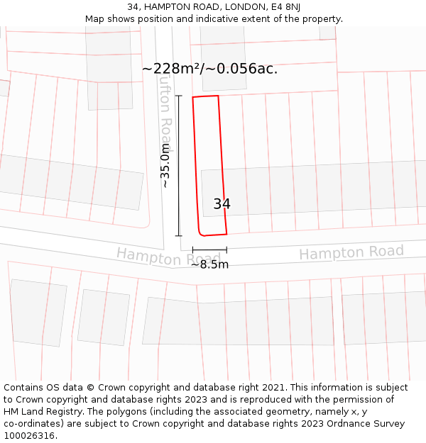 34, HAMPTON ROAD, LONDON, E4 8NJ: Plot and title map