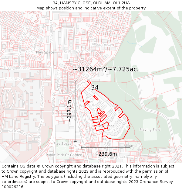 34, HANSBY CLOSE, OLDHAM, OL1 2UA: Plot and title map