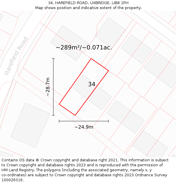 34, HAREFIELD ROAD, UXBRIDGE, UB8 1PH: Plot and title map