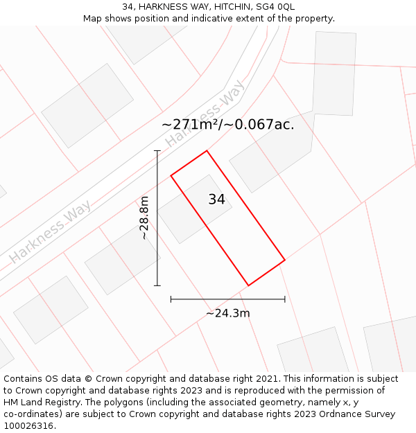 34, HARKNESS WAY, HITCHIN, SG4 0QL: Plot and title map
