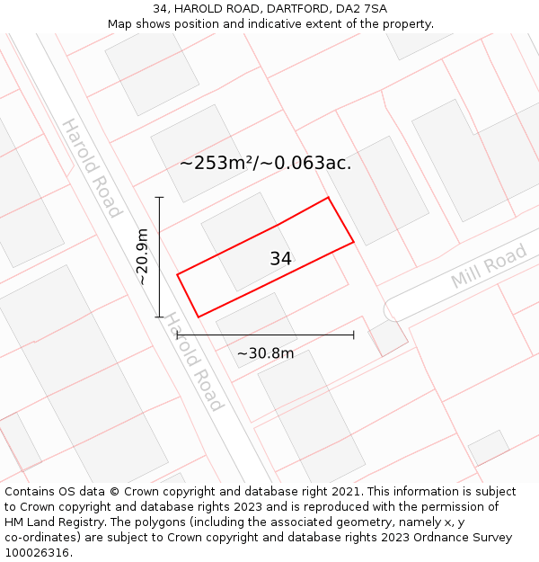 34, HAROLD ROAD, DARTFORD, DA2 7SA: Plot and title map