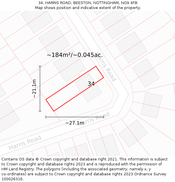 34, HARRIS ROAD, BEESTON, NOTTINGHAM, NG9 4FB: Plot and title map