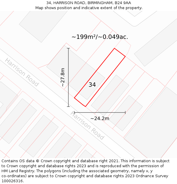 34, HARRISON ROAD, BIRMINGHAM, B24 9AA: Plot and title map