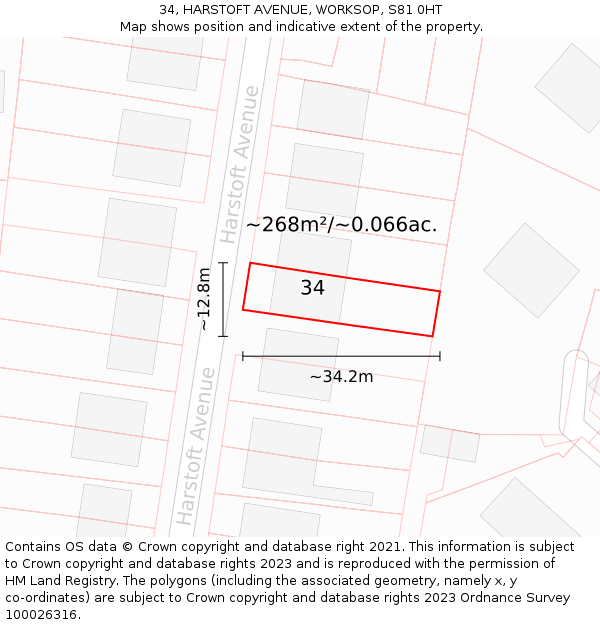 34, HARSTOFT AVENUE, WORKSOP, S81 0HT: Plot and title map