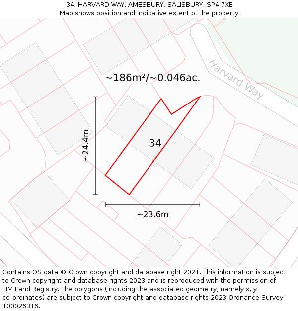 34, HARVARD WAY, AMESBURY, SALISBURY, SP4 7XE: Plot and title map